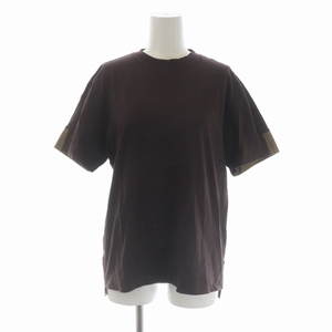 ポールスミス PAUL SMITH Tシャツ カットソー モックネック プルオーバー 半袖 切替 ドット M 茶色 ブラウン ベージュ ■GY09 /SI31