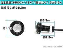 12V 超小型 イーグルアイ LED 18mm スポットライト アイスブルー/水青 常時点灯 防水仕様！ブラックボディ 牛目 10個セット_画像4