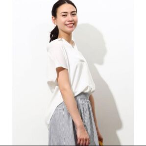 VIS バックシャツ重ねタックフレンチスリーブブラウス