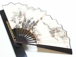 XU468* China fine art landscape map . poetry old coin sculpture extra-large bamboo fan total length 55cm/ Shimai size 33cm case attaching / fan paper paper . Tang thing antique goods antique /