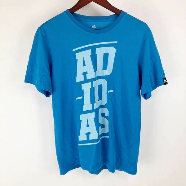 大きいサイズ adidas アディダス 半袖 Tシャツ メンズ L 水色 ブルー カジュアル スポーツ トレーニング ウェア ロゴ プリント シンプル