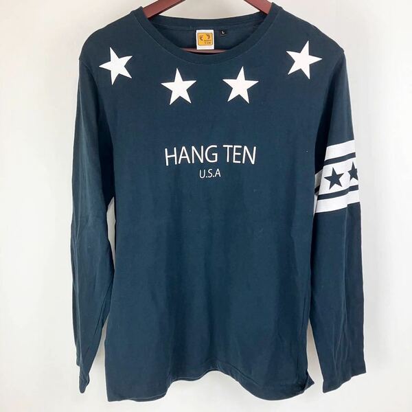 大きいサイズ HANG TEN ハンテン 長袖 Tシャツ ロンT レディース L 紺 ネイビー カジュアル スポーツ ロゴ プリント サーフ 足型