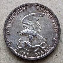 1913年 ドイツ プロイセン ヴィルヘルム2世 ナポレオン撃退100周年 2マルク 銀貨 UNC ベルリンミント_画像2