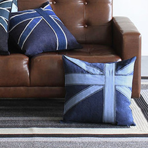 デニム地 ユニオンジャック クッションカバー北欧風 イギリス 国旗 ネイビー 紺 日本製 個性的 かわいい 45cm×45cm インテリア プレゼント