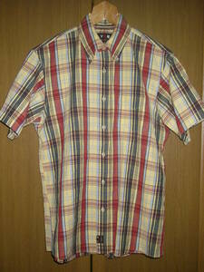 VAN ヴァンヂャケット 黄 赤 チェック ボタンダウンシャツ BD ボタンダウン シャツ M チェックシャツ 半袖 トラッド アイビー