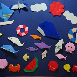 折り紙　夏の海　壁面飾り　ハンドメイド　幼稚園　保育園　病院　施設
