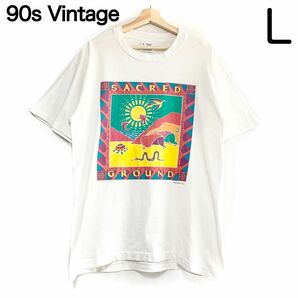 輸入古着 90s 90年代ヴィンテージ USA製 Human i Tees Tシャツ アートプリント アニマル 動物