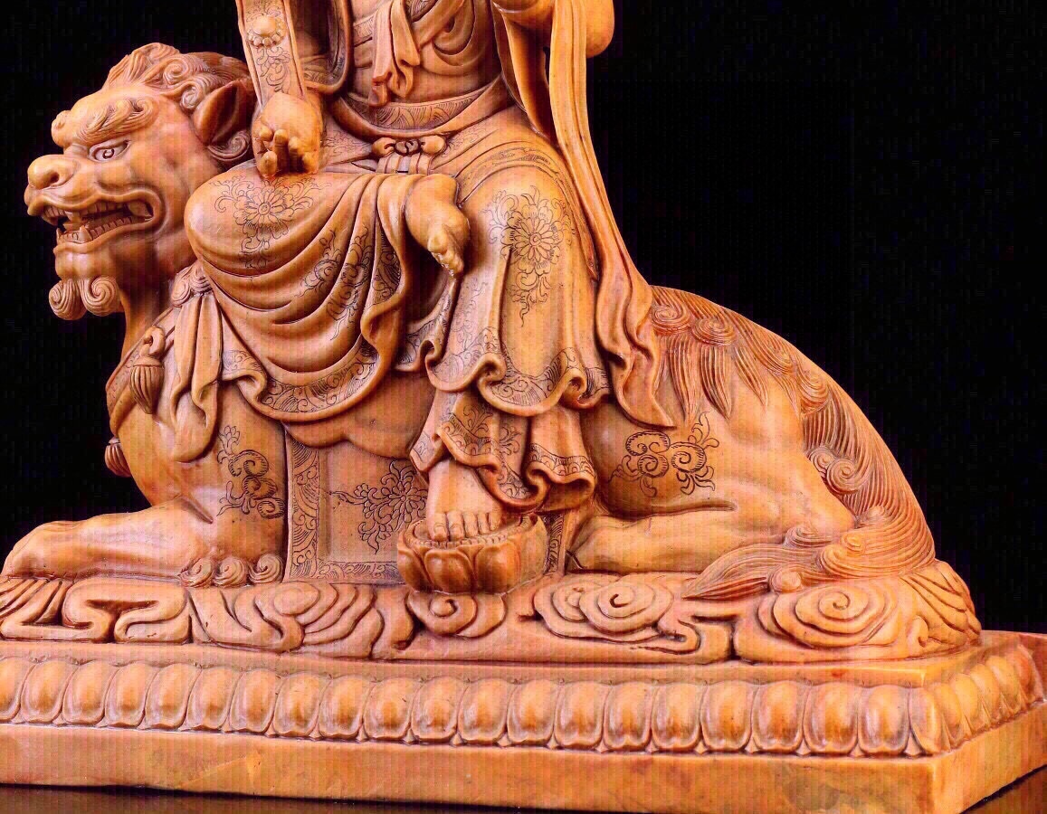 ◇旧蔵◇古美術 中国古玩 清代 古寿山石 精雕刻 文殊菩薩 如意仏坐像