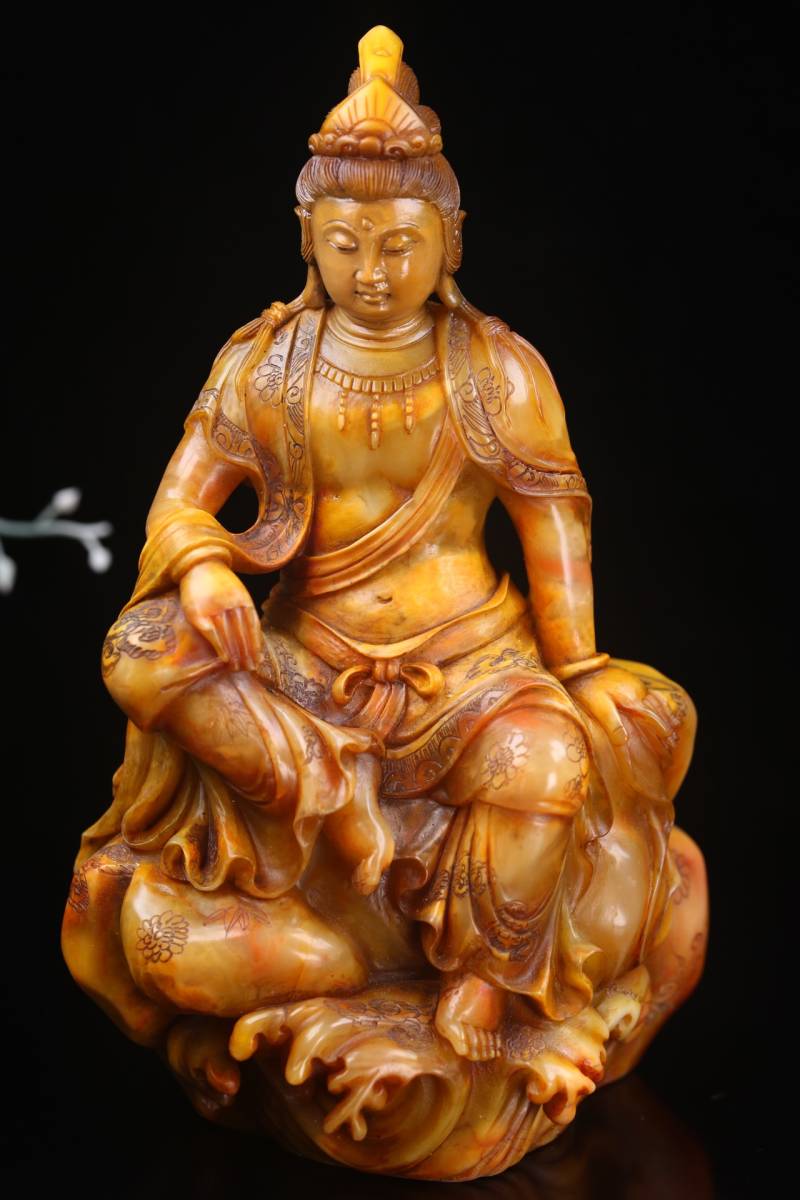 買い手 ◇旧蔵◇古美術 中国古玩 清代 古寿山石彫り 釈迦牟尼 仏坐像