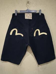 ※EVISU エヴィス エビス LOT 2001 カモメペイント ハーフ ショート コットンパンツ ネイビー 32 　　　　　 BJBC.G