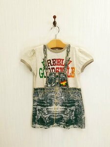 ap0765 ○送料無料 新品 キッズ Tシャツ サイズ130cm グレー 綿100% 半袖 デニムスカート風 プリント カジュアル ユーズド加工 春 夏