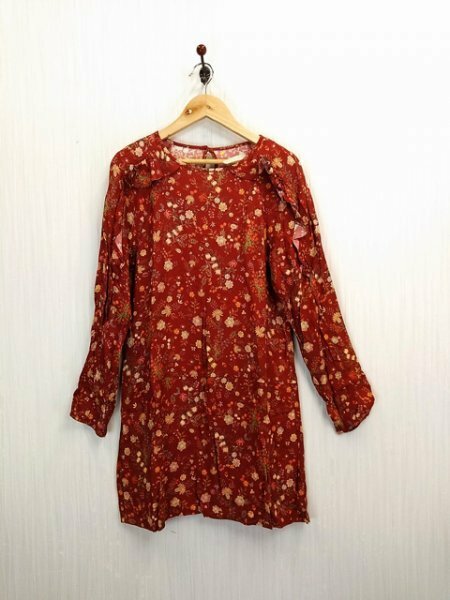 ap2316 ○送料無料 新品 (新古品) ZARA Girls ザラガールズ 長袖 ワンピース サイズ164cm レッド キッズ 女の子 薄手 花柄 アジアン 春夏