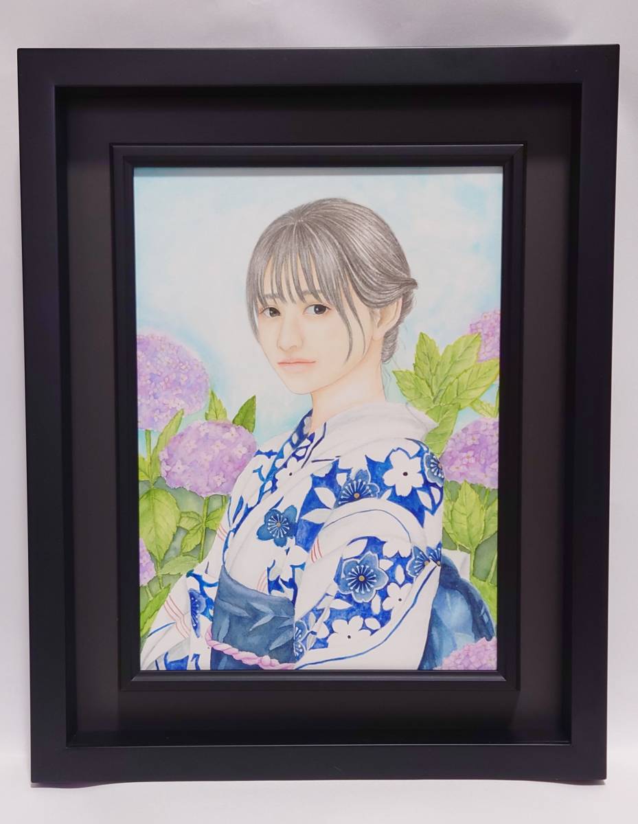 Echte Arbeit Hortensiensaison Tomohito Mizui japanische Malerei, Porträt, Schöne Frau, F4-Größe, Gerahmt, Malerei, Japanische Malerei, Person, Bodhisattva