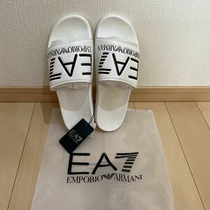 送料無料　未使用　EMPORIO ARMANI　エンポリオアルマーニ サンダル US9 27.5cm　ホワイト/ブラックロゴ　メンズ　シャワーサンダル