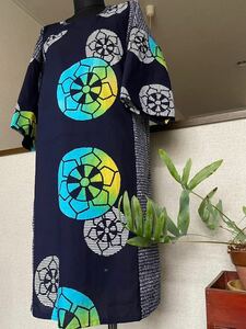 ハンドメイド　夏ワンピース 着物　浴衣リメイク　男物浴衣＆花柄浴衣