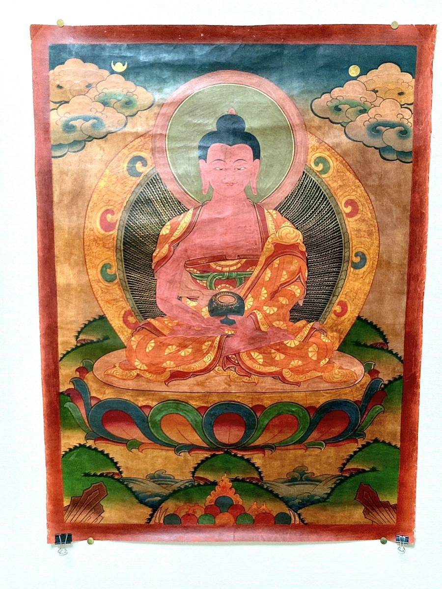 Tibetisches Thangka handgeschriebenes Seidenbuch Amitabha Tathagata Maitreya buddhistische Kunst buddhistische Malerei Buddhismus Esoterischer Buddhismus, Kunstwerk, Malerei, Andere