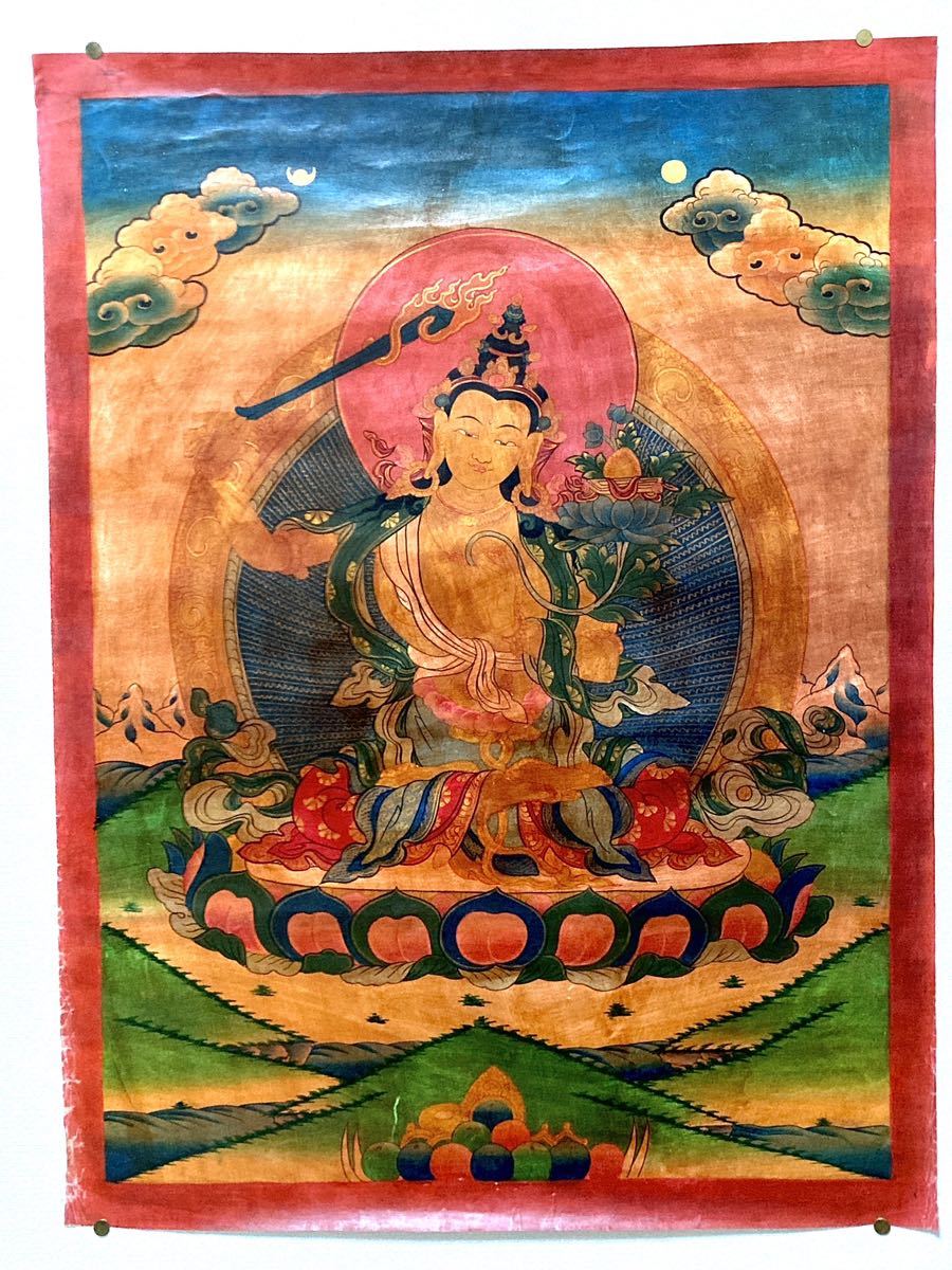 तिब्बती थांगका सिल्क हस्तलिखित बौद्ध पेंटिंग मंजुश्री बोधिसत्व बौद्ध कला गूढ़ बौद्ध धर्म मंडल, कलाकृति, चित्रकारी, अन्य