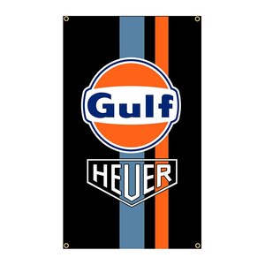 特大フラッグ・旗バナー「ガルフ・HEUER」約150ｃｍ×90ｃｍ　ガレージ・お部屋のデコレーション装飾に！　10719