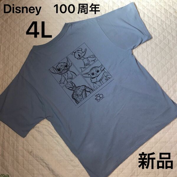 Disney　100周年　バックプリント　Tシャツ　メンズ　大きいサイズ　4L 　ディズニー　スケッチ風　4キャラ　新品未使用