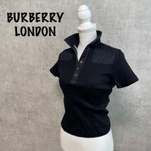 美品 バーバリーロンドン ポロシャツ　スキッパー　襟付き 半袖シャツ ブラック サイズ1 ボタン BURBERRY LONDON リブ 綿100% ゴルフウェア_画像1