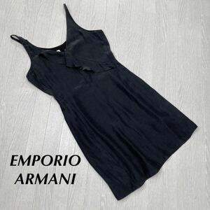 エンポリオ　アルマーニ　EMPORIO ARMANI シフォン フリル シルクワンピース　ブラック 黒　シルク100% パーティードレス M スリップドレス