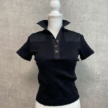 美品 バーバリーロンドン ポロシャツ　スキッパー　襟付き 半袖シャツ ブラック サイズ1 ボタン BURBERRY LONDON リブ 綿100% ゴルフウェア_画像2