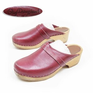 26㎝相当　Olof Daughters Clogs　ヴィンテージサボサンダル　ヒール　革靴　スウェーデン製　アンティーク　レッド　木底サボ　赤　/U8578