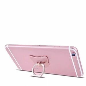 iPhone android スマホホルダー 本体 新品 ネコ 猫 ピンク 机に置いて動画再生 指にはめて、スマホの落下防止 360°回転 3