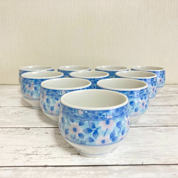 【未使用品】湯のみ 10客 セット 花　ブルー　青　水色　小花　箱なし