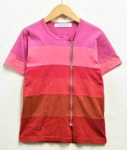【AD2003】日本製 ローブドシャンブル コム・デ・ギャルソン 半袖Tシャツ フルジップ ボーダー柄 レディースS～M相当(24414