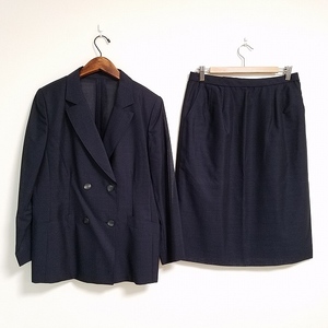 #snc レリアン Leilian スカートスーツ 13+ 紺 ツーピース ダブル モヘア混 大きいサイズ レディース [821441]