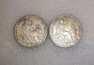 【2点】 外国コイン ペルー共和国 FIRME Y FELIZ LA UNION 銀貨 PEPUBLICA PERUANA LIMA 1893年 1894年 硬貨 貨幣 小銭 骨董