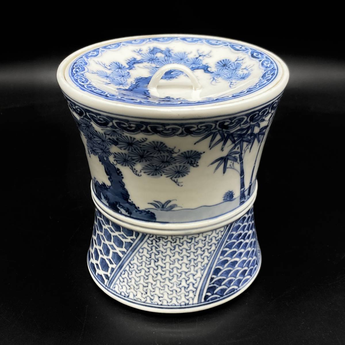 工芸品『五良太甫呉祥瑞造染付松竹梅和柄水指』茶道具茶道茶器陶芸陶磁