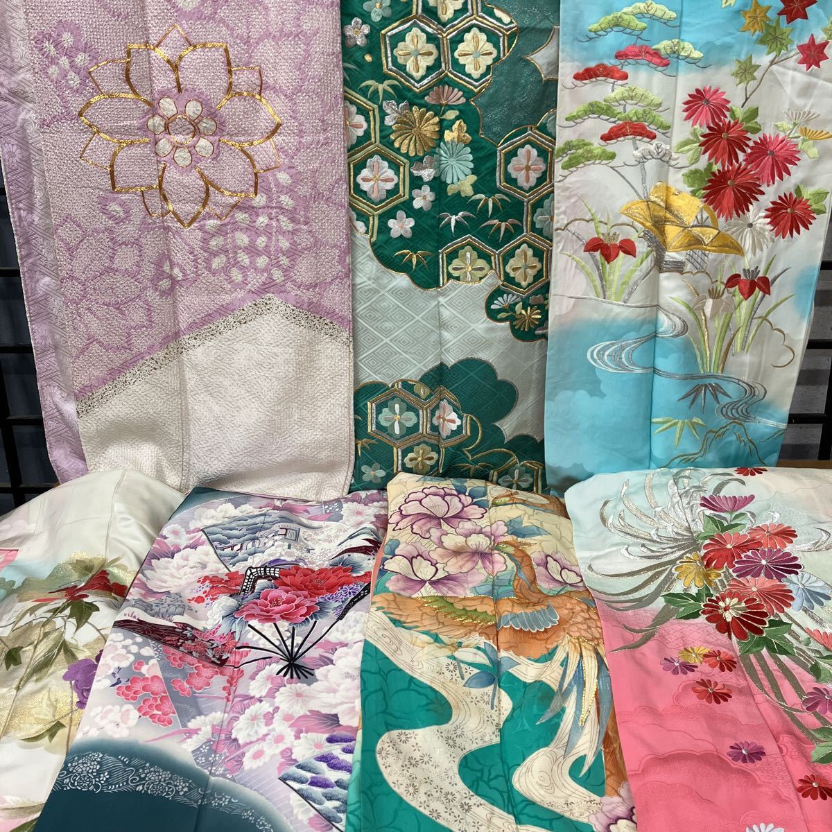 一右衛門No.796 着物 振袖 刺繍 総絞り 金駒刺繍 豪華振袖 7枚まとめ