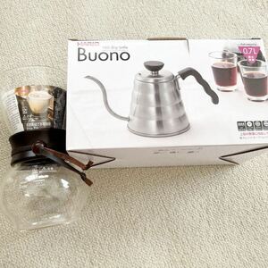 2点 ハリオ Buono V60 ドリップポット ウッドネック ドリップケトル・ヴォーノ 500ml VKB-70HSV ヘアラインシルバー HARIO 未使用品