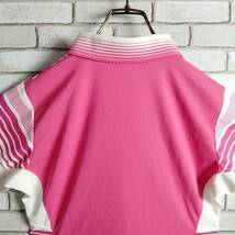 ミズノ☆ポロシャツ　半袖　スポーツウェア　トレーニングウェア　ストライプ　ボーダー　しましま　日本製　ピンク　白　レディース　XO_画像4