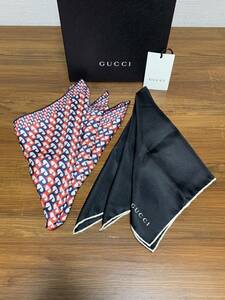 美品☆[GUCCI] 45×45cm ポケットチーフ 2枚セット イタリア製 グッチ