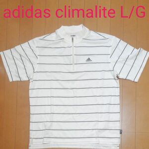 adidas climalite 半袖ジップアップシャツ L/G アディダスゴルフ ボーダー柄 吸水速乾素材　テーラーメイド社