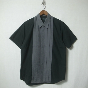 MILK BOY ミルクボーイ プリーツ 半袖シャツ 黒×グレー / パンク タックシャツ モノトーン