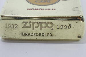 83139【 1932 ZIPPO 1990 】Hard Rock CAFE HONOLULU ビンテージ ジッポー ゴールドカラー 着火確認済み