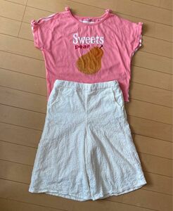 白　ロングキュロット　おまけのTシャツ　サイズ130