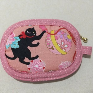 ミニミニポーチ/黒猫和鞠ピンク２/薬/鍵/ふわふわ/ハンドメイド