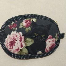 ミニポーチ/ミニ財布/黒猫薔薇黒/ふわふわ/ハンドメイド_画像1