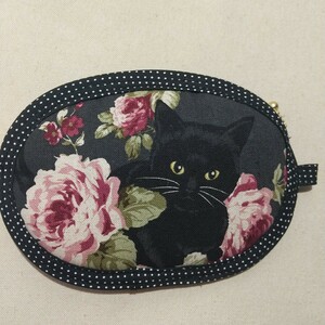 ミニポーチ/ミニ財布/黒猫薔薇黒/ふわふわ/ハンドメイド