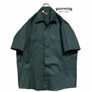 ★70'S MADE IN USA★ washington DEE CEE 半袖ワークシャツ L カーキ ヘビーウェイト ワシントンDC 洗濯プレス済み ヴィンテージ古着 w768