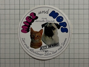 外国 古いステッカー：MIEZ und MOPS 猫 ネコ 犬 パグ ビンテージ 海外 +Ba