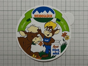 外国 古いステッカー：WEIDEGLUCK 牛 ウシ 動物 ミルク ビンテージ 海外 +Aa