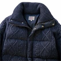 サファリ掲載 極美品 定3.6万 極暖! DUFFER ダファー ブラックウォッチ チェック 麻混 ケーブルニット ダウンジャケット M CABLE KNIT DOWN_画像5