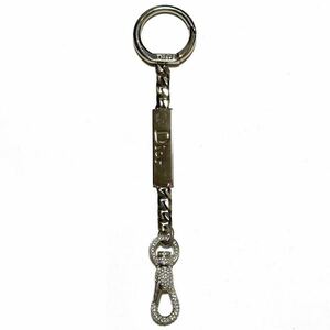 Christian Dior Dior key ring flat rhinestone kalabina key chain key hook Logo silver Galliano Galliano breath 