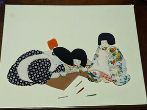 押絵 子供 女の子 昭和レトロ 縦32cm 横約41cm 色紙 遊び